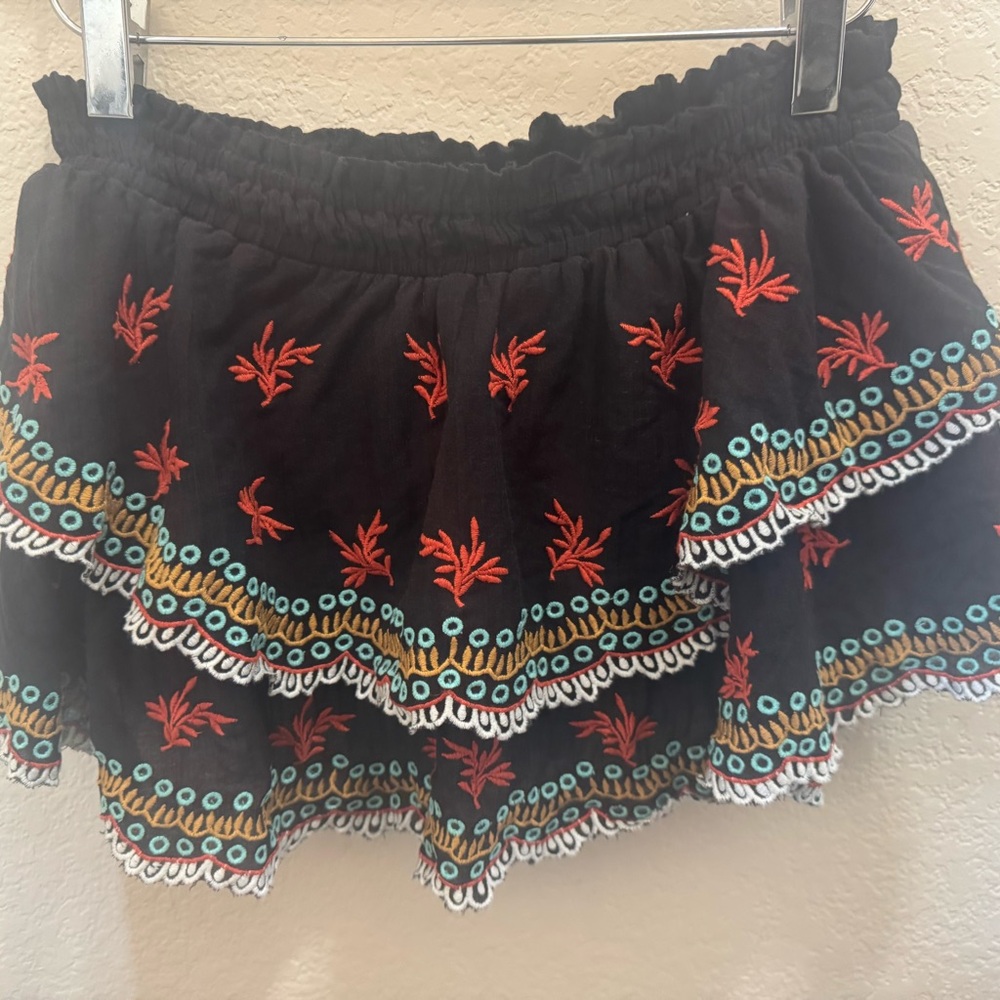 Free People Embroidered Black Mini Skirt